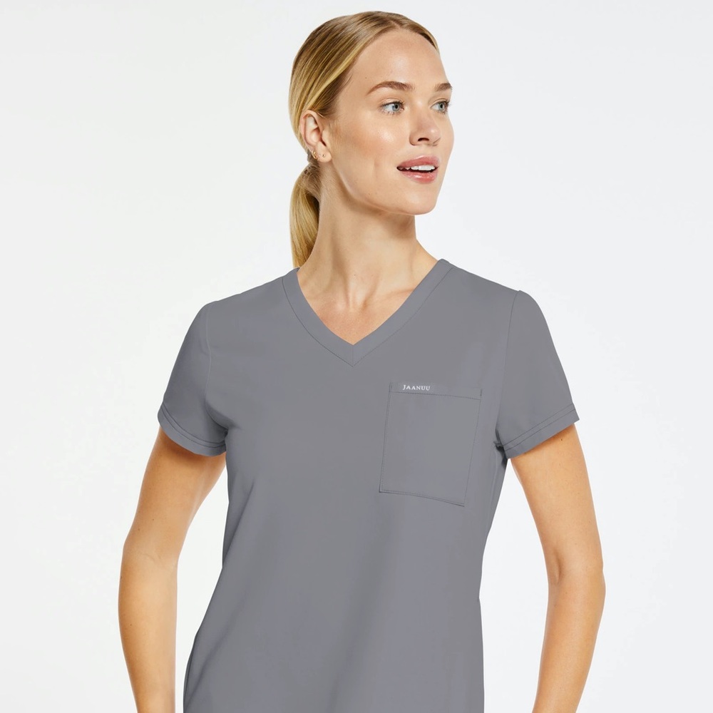 new with tags JAANUU grey scrub top